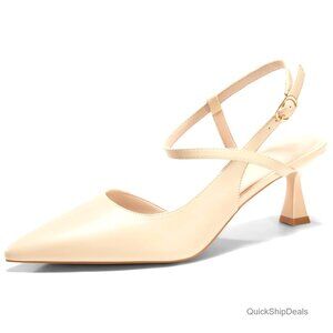Low Kitten Heel Slingback Pumps Closed Pointed Toe Dress Shoes